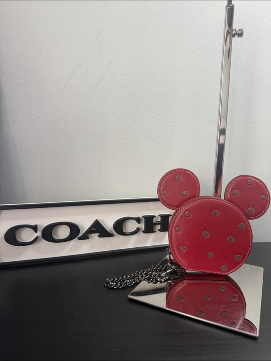Coach Accessories - Coach x Disney Red Leather Minnie Mouse Key & Card Holder